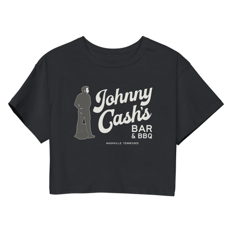 Johnny Cash Bar & BBQ Black Ladies Crop Tee